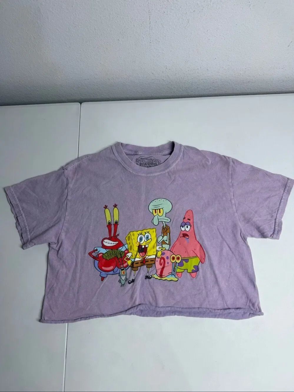 SpongeBob SquarePants Purple Crop T Shirt Womens Size S Rare Collectible Cartoon - Picture 1 of 6